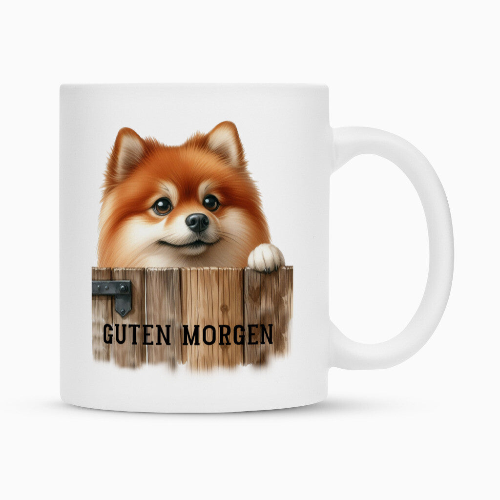 Tasse "Finnischer Spitz - Guten Morgen" Weiß – hunde-shirt.de