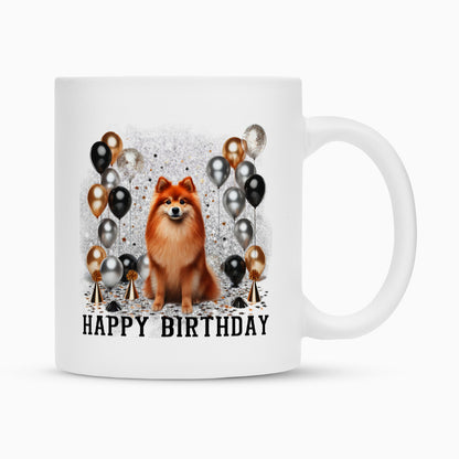 Tasse "Finnischer Spitz - Happy Birthday" Weiß – hunde-shirt.de
