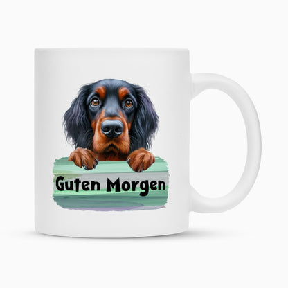 Tasse "Gordon Setter - Guten Morgen" Weiß – hunde-shirt.de