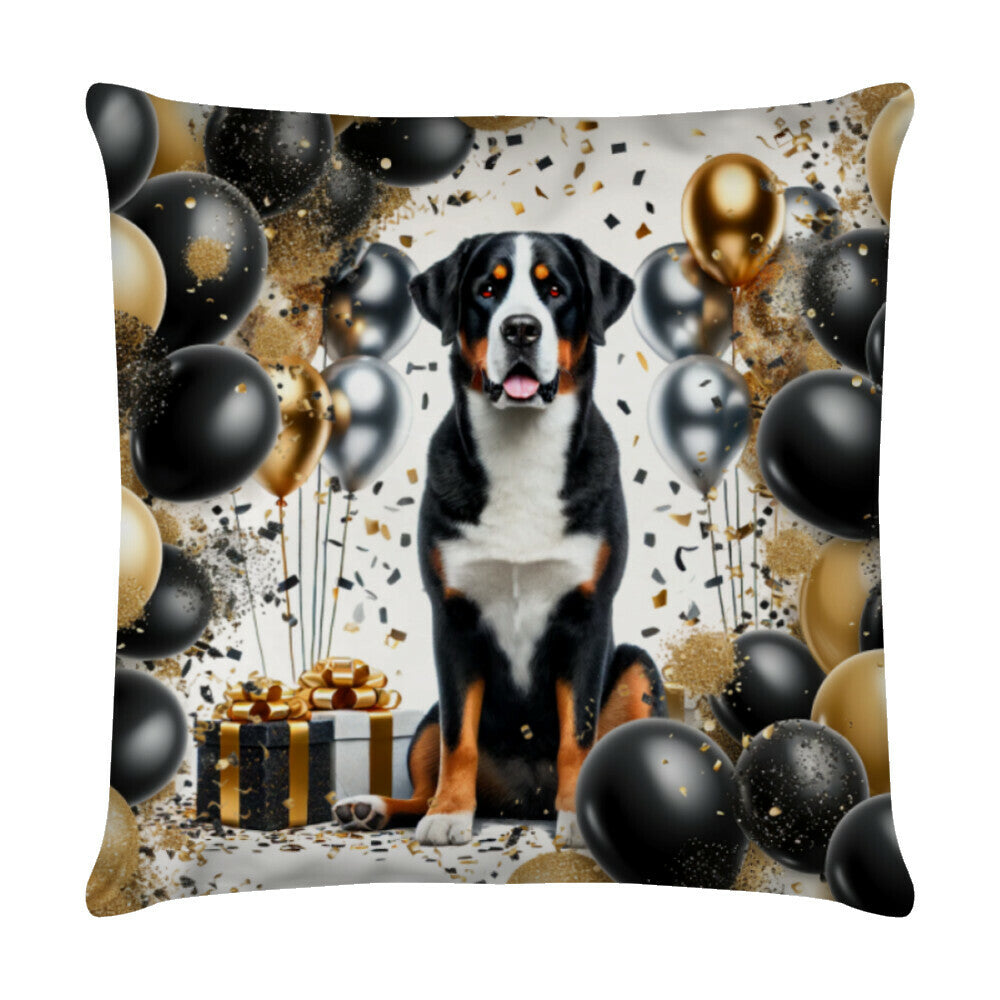 Kissen "Großer Schweizer - Geburtstag" Weiß – hunde-shirt.de