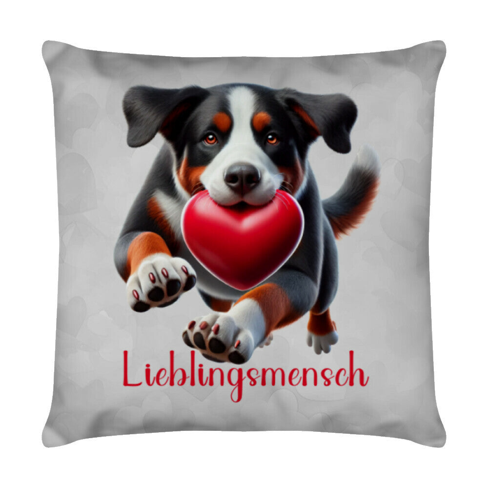 Kissen "Großer Schweizer - Lieblingsmensch" Weiß – hunde-shirt.de