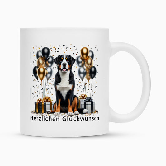 Tasse "Großer Schweizer - Glückwunsch" Weiß – hunde-shirt.de