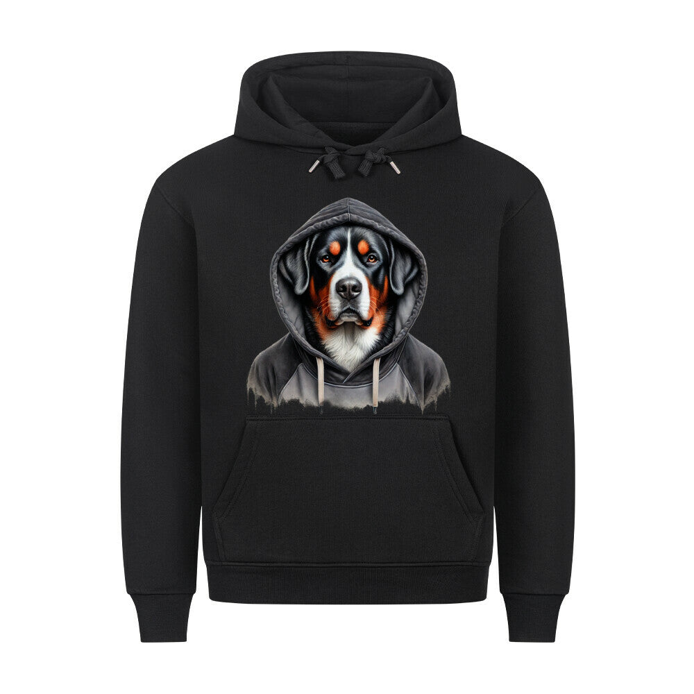 Premium Hoodie "Großer Schweizer - Hooded" Schwarz – hunde-shirt.de
