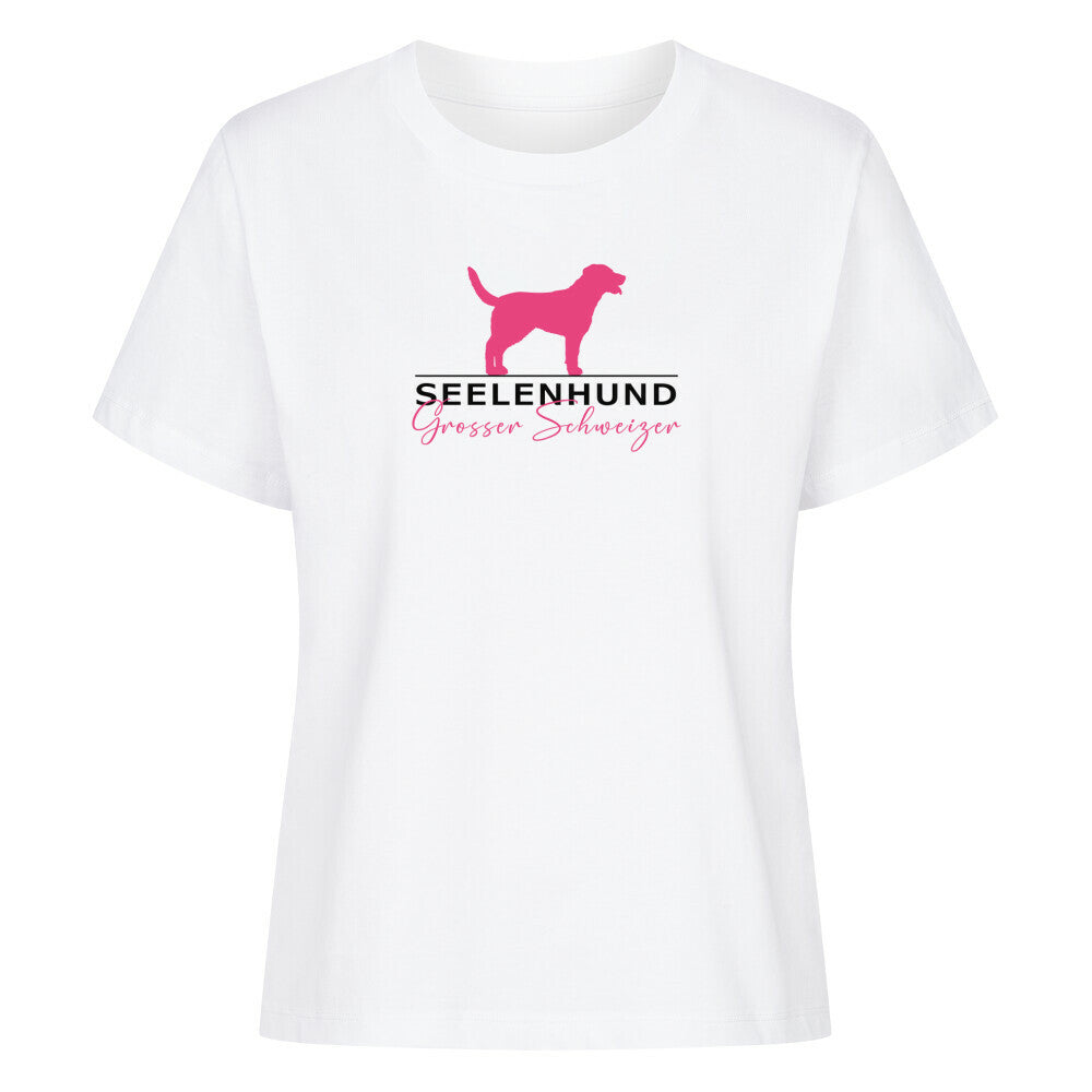 Premium Damen-Shirt "Großer Schweizer - Seelenhund" Weiß – hunde-shirt.de