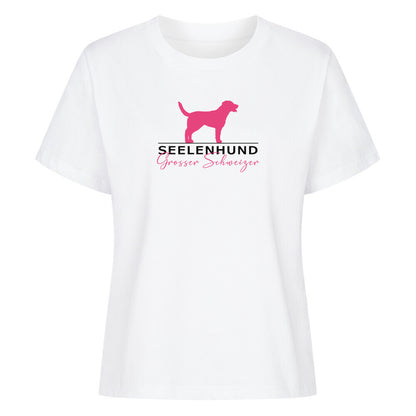 Premium Damen-Shirt "Großer Schweizer - Seelenhund" Weiß – hunde-shirt.de
