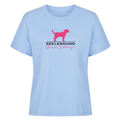 Premium Damen-Shirt "Großer Schweizer - Seelenhund" Sky Blue – hunde-shirt.de