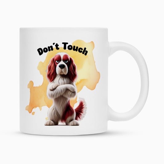 Tasse "Irish Red & White - Don´t touch" Weiß – hunde-shirt.de