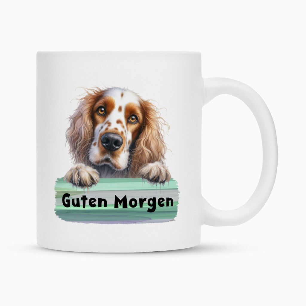 Tasse "Irish Red & White - Guten Morgen" Weiß – hunde-shirt.de