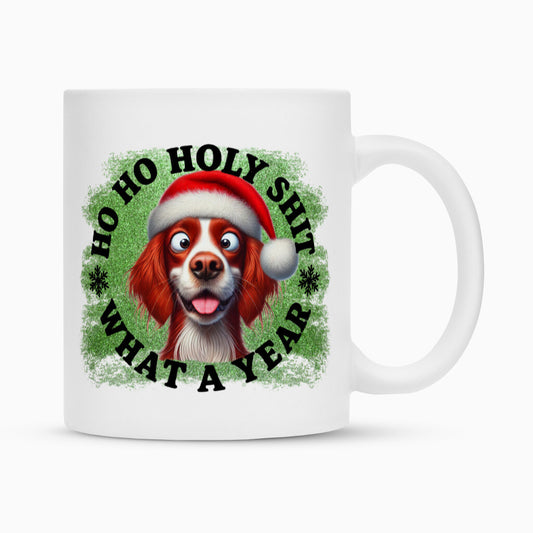 Tasse "Irish Red & White - HO HO..." Weiß – hunde-shirt.de