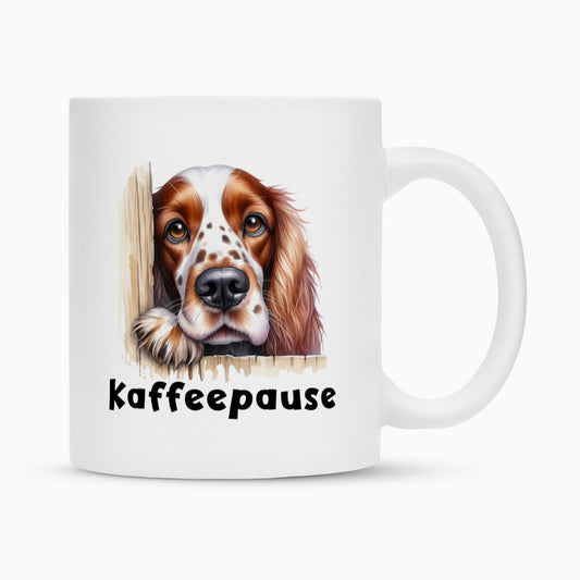 Tasse "Irish Red & White - Kaffeepause" Weiß – hunde-shirt.de