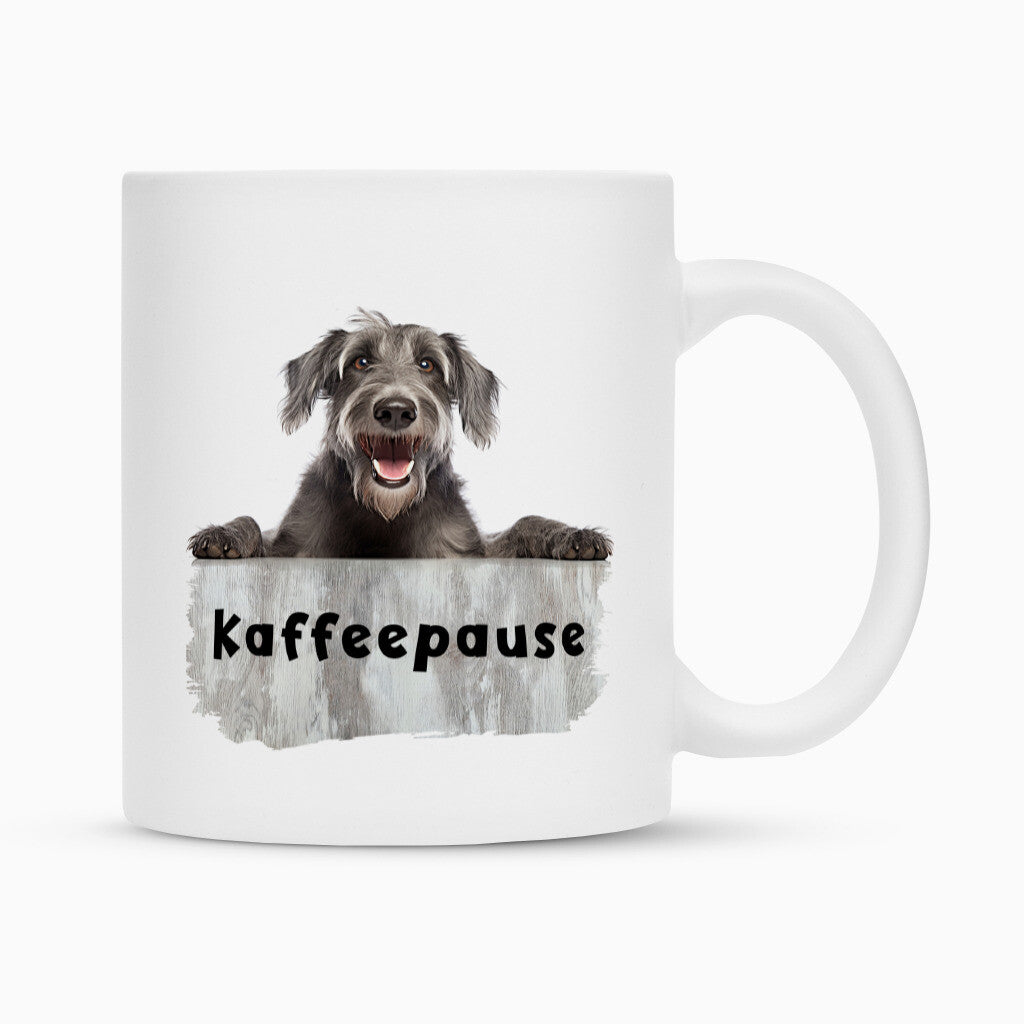 Tasse "Irischer Wolfshund - Kaffeepause" Weiß – hunde-shirt.de