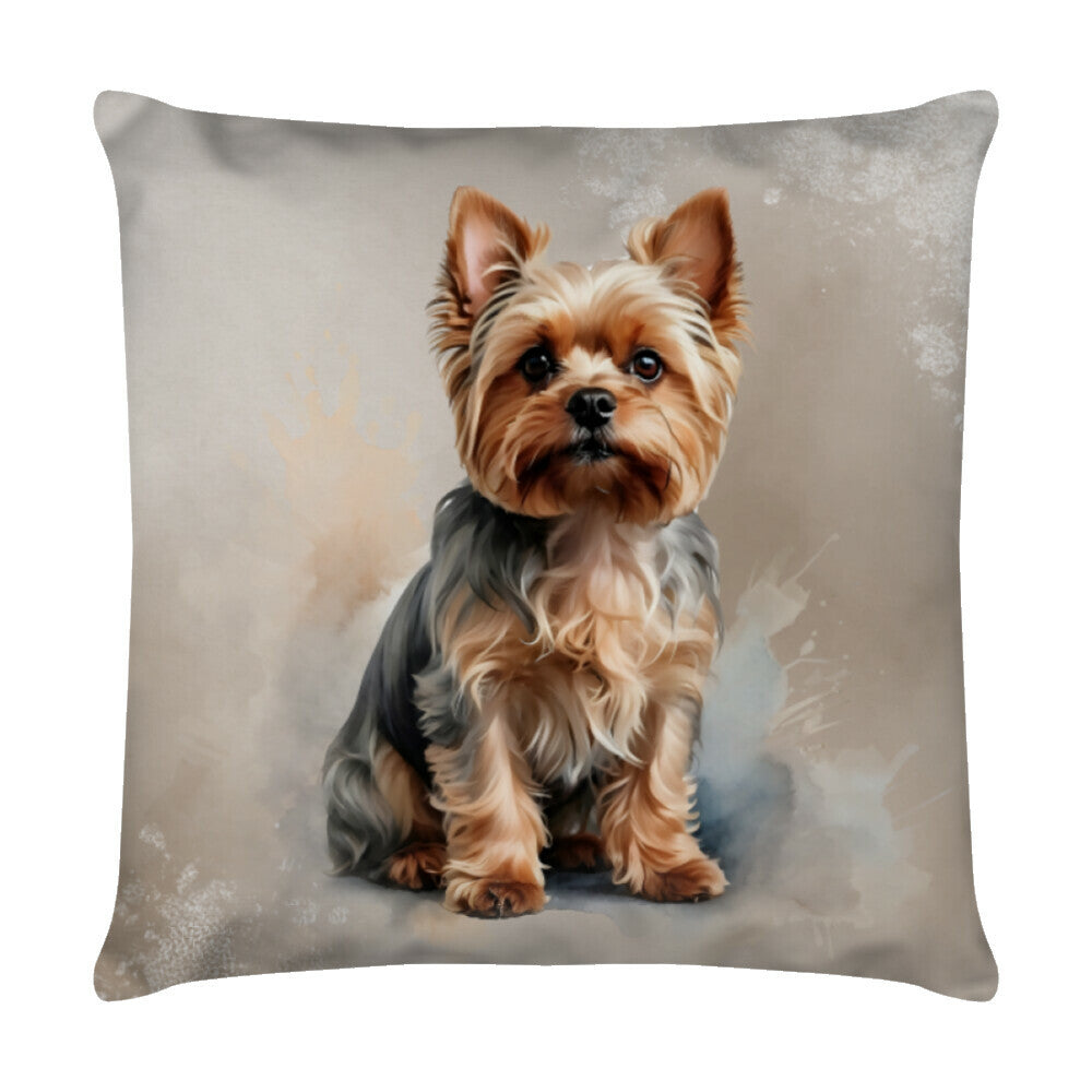 Kissen "Yorkshire Terrier - Sitz" Weiß – hunde-shirt.de