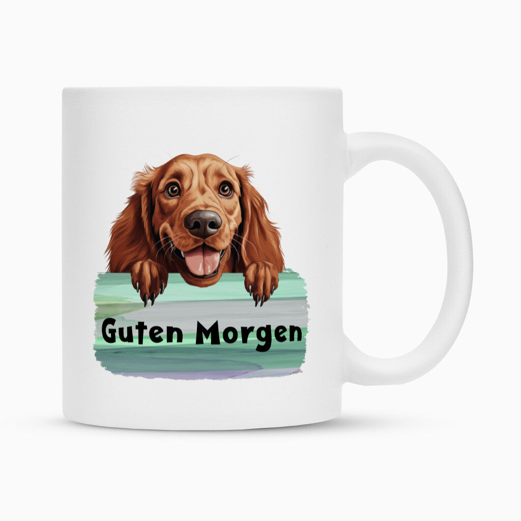 Tasse "Irish Setter - Guten Morgen" Weiß – hunde-shirt.de