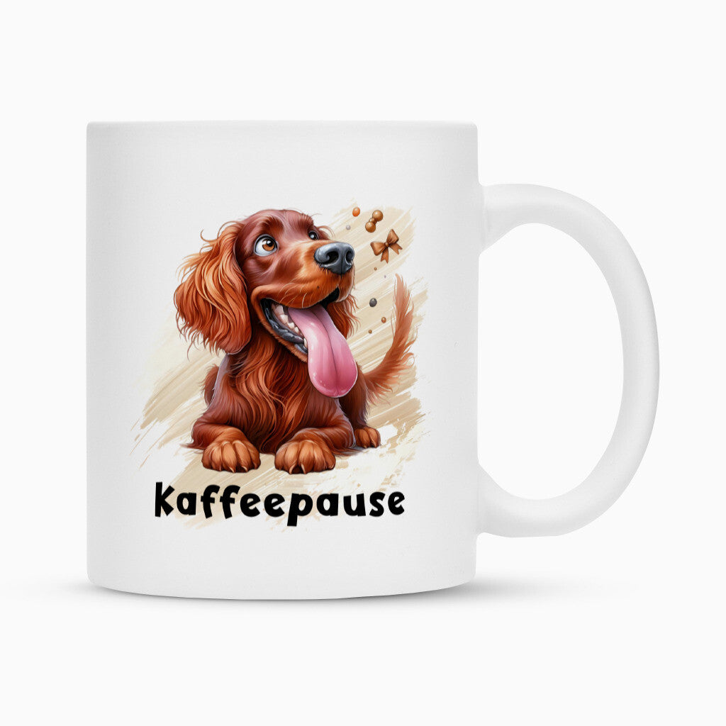 Tasse "Irish Setter - Kaffeepause" Weiß – hunde-shirt.de