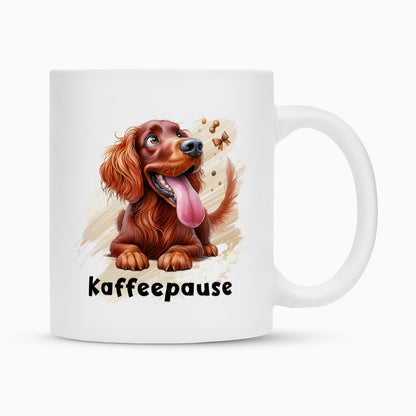 Tasse "Irish Setter - Kaffeepause" Weiß – hunde-shirt.de