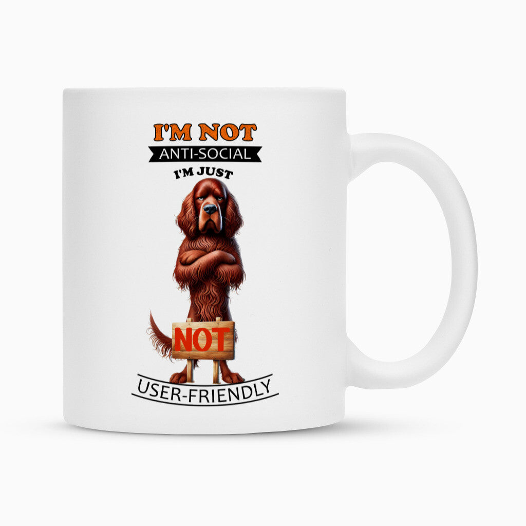 Tasse "Irish Setter - Anti-Social" Weiß – hunde-shirt.de