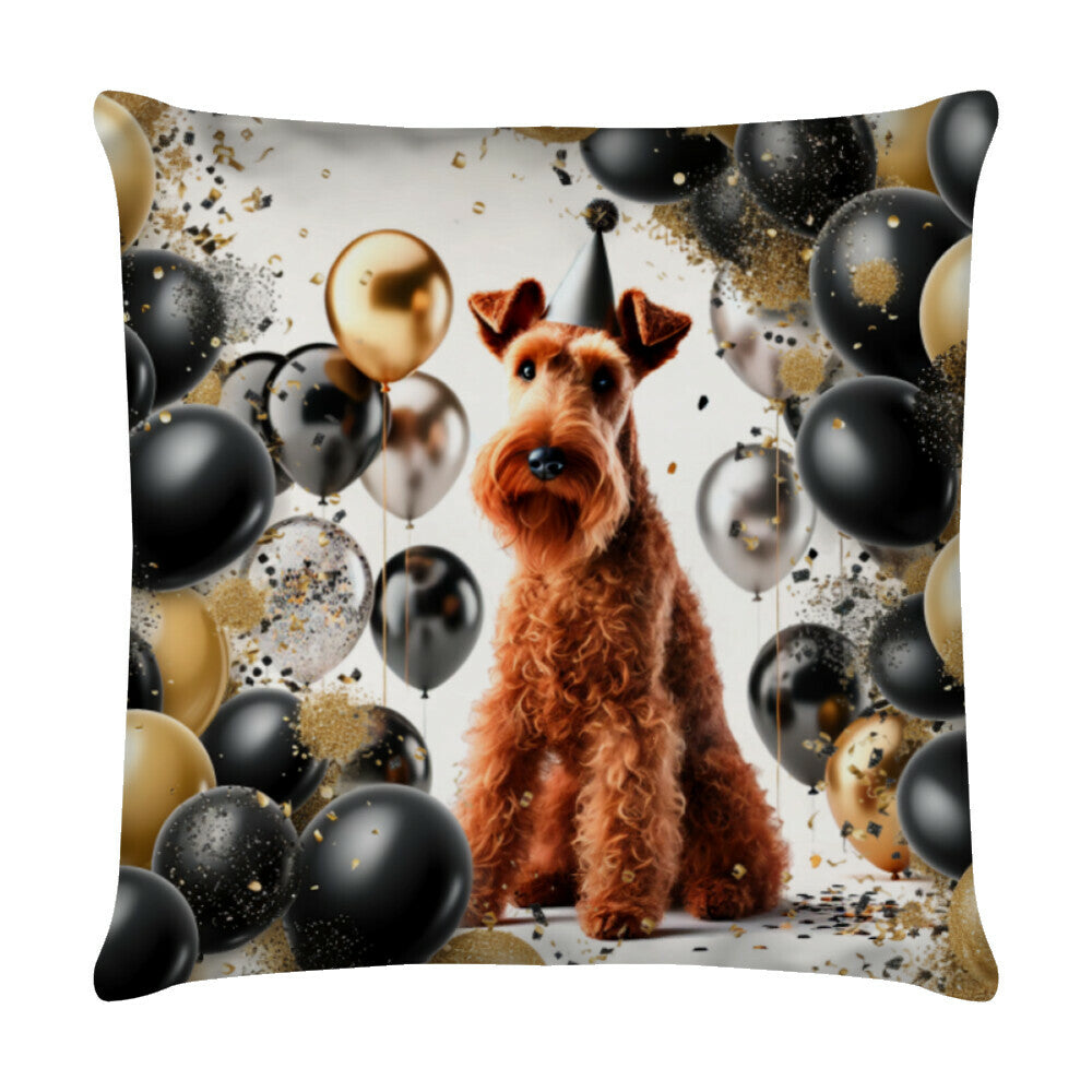 Kissen "Irish Terrier - Geburtstag II" Weiß – hunde-shirt.de