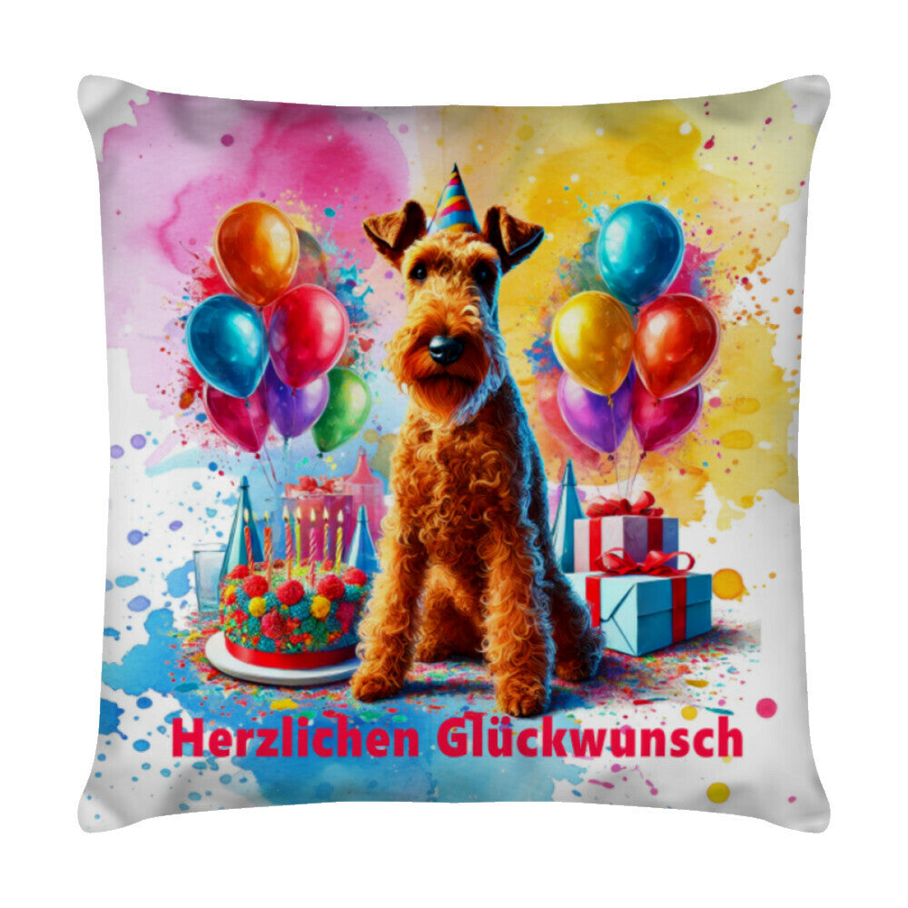 Kissen "Irish Terrier - Glückwunsch" Weiß – hunde-shirt.de