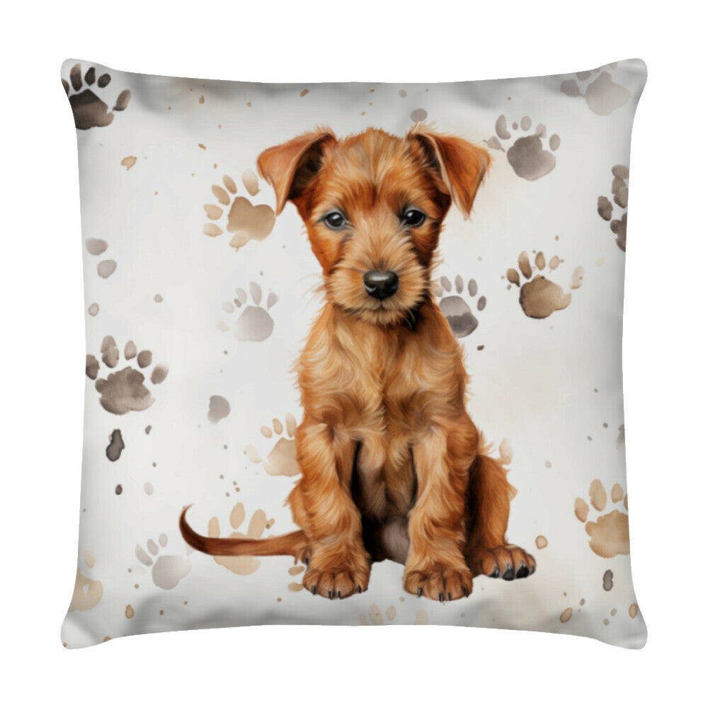 Kissen "Irish Terrier - Puppy Paws" Weiß – hunde-shirt.de