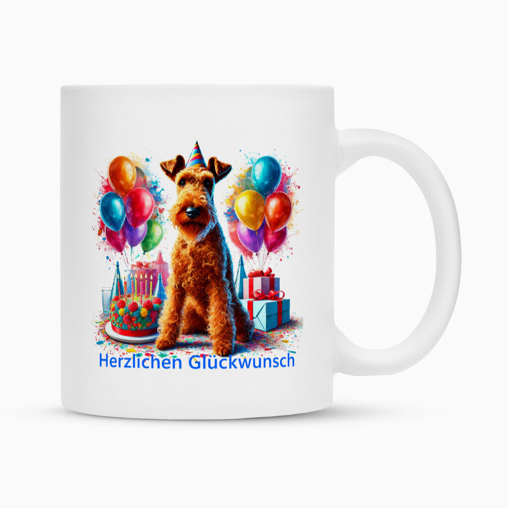 Tasse "Irish Terrier - Glückwunsch" Weiß – hunde-shirt.de