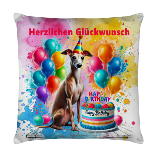 Kissen "Italian Greyhound - Glückwunsch" Weiß – hunde-shirt.de