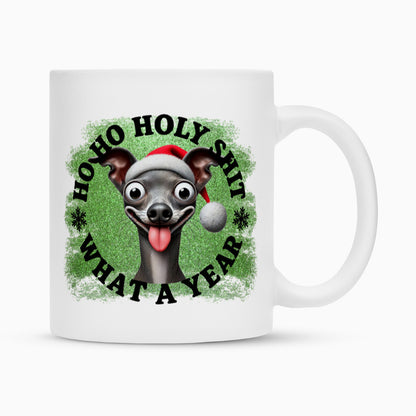 Tasse "Italian Greyhound - HO HO..." Weiß – hunde-shirt.de