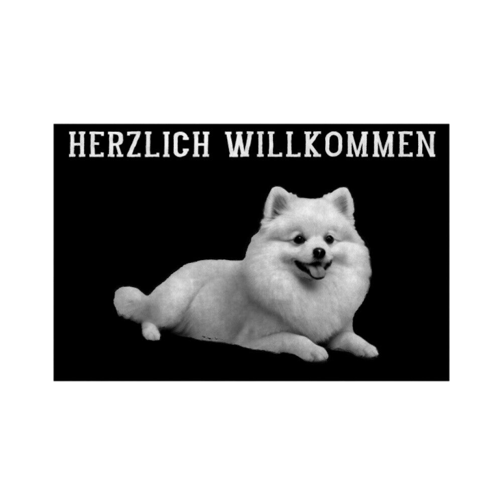 Fußmatte "Japan Spitz - Herzlich Willkommen" Weiß – hunde-shirt.de