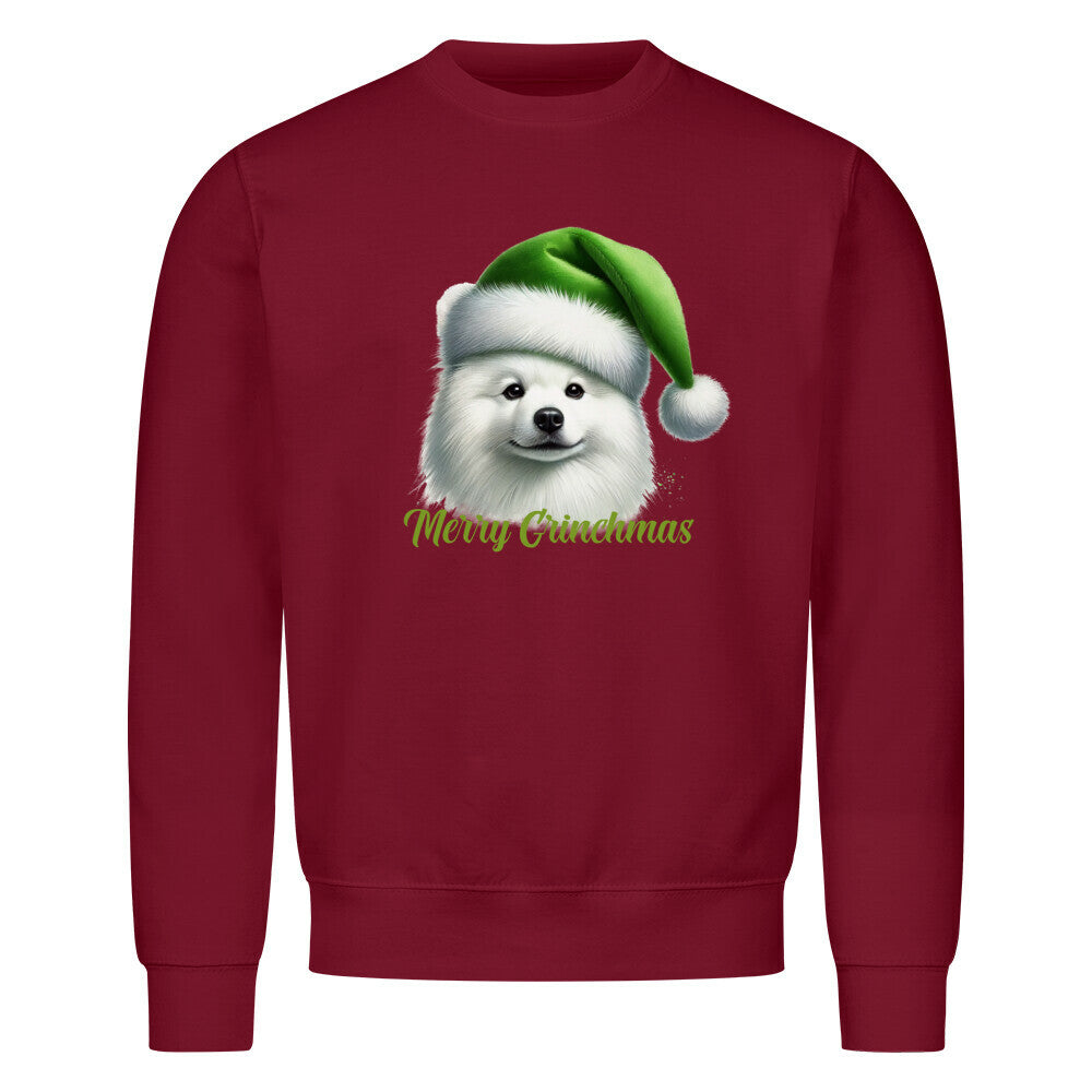 Premium Sweatshirt "Japan Spitz - Merry Grinchmas" Burgunder – hunde-shirt.de