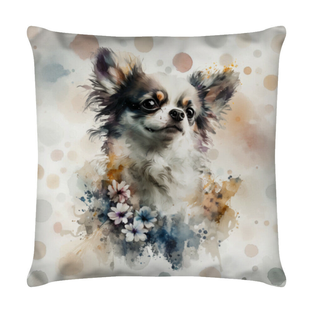 Kissen "Japan Chin - Flowers" Weiß – hunde-shirt.de