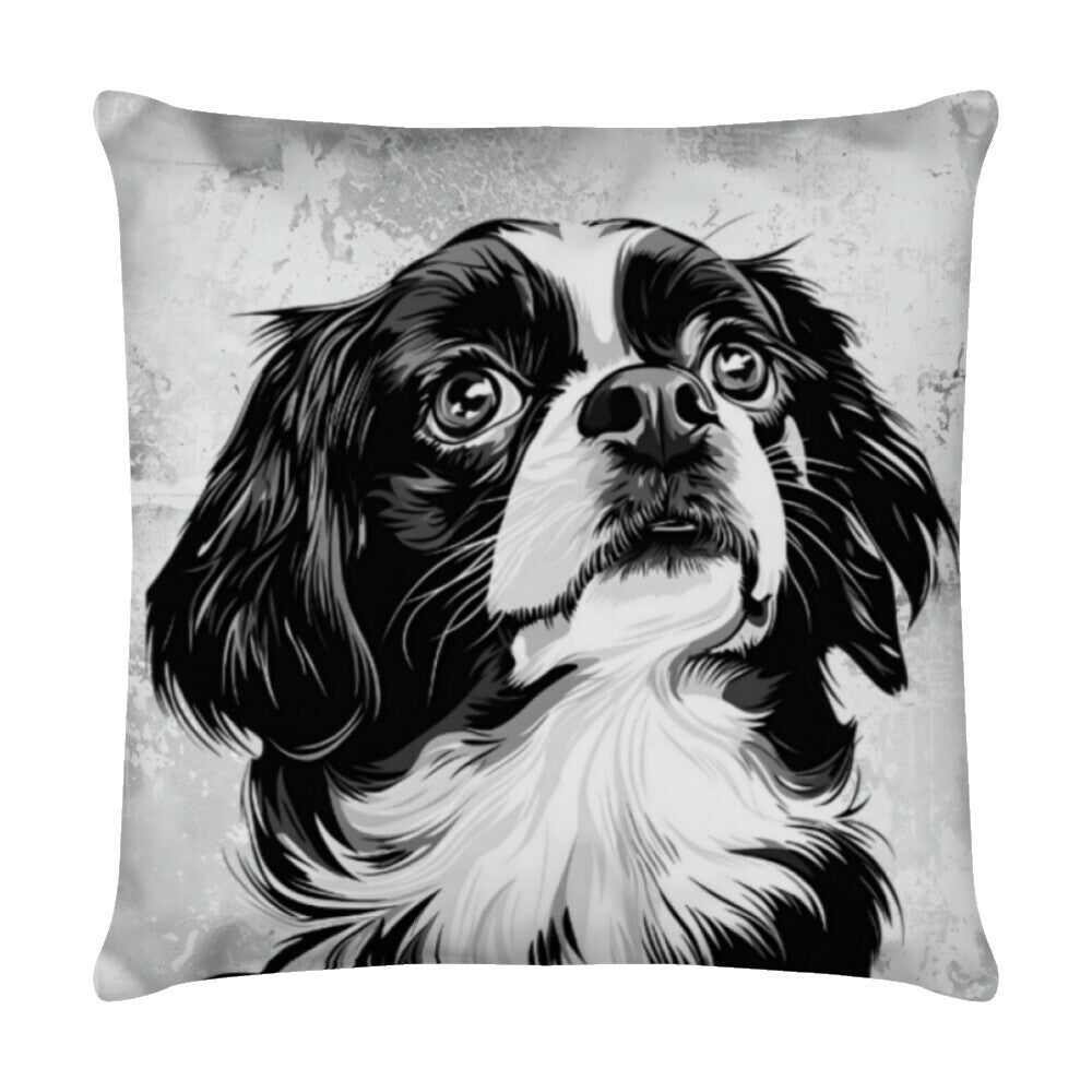 Kissen "Japan Chin - black & white" Weiß – hunde-shirt.de