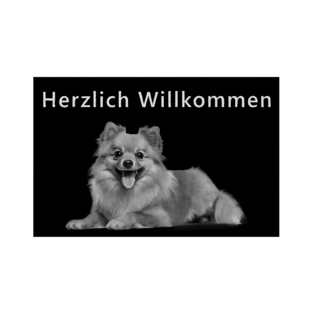 Fußmatte "Kleinspitz - Herzlich Willkommen" Weiß – hunde-shirt.de