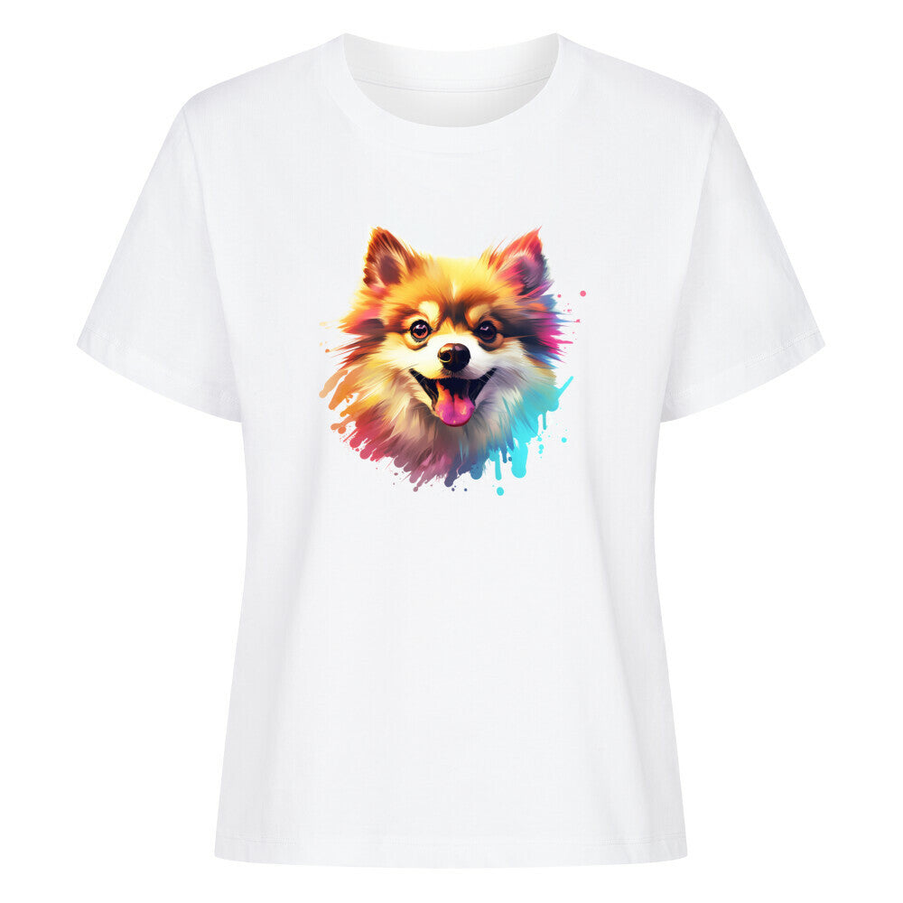 Premium Damen-Shirt "Kleinspitz - Splash" Weiß – hunde-shirt.de
