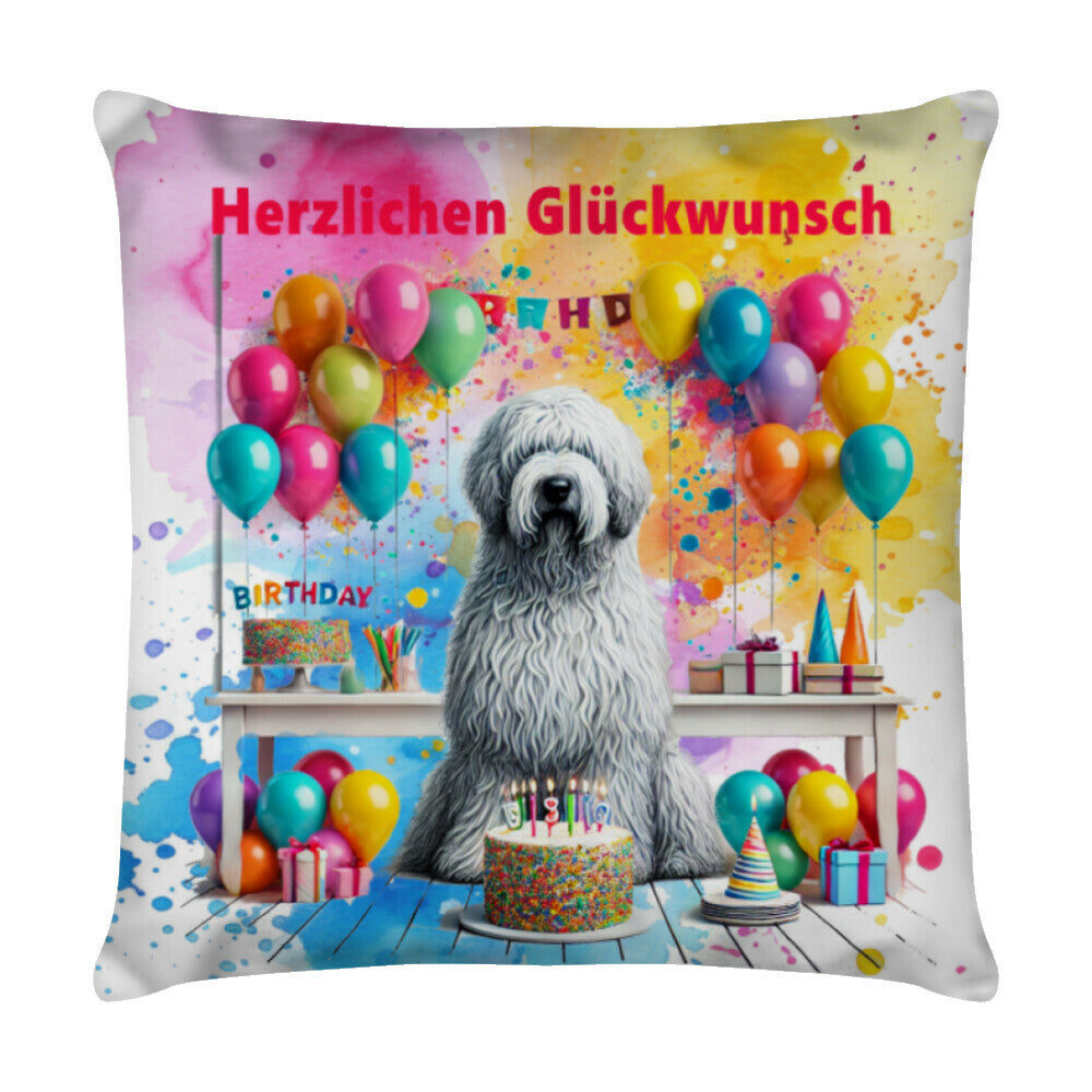 Kissen "Komondor - Herzlichen Glückwunsch" Weiß – hunde-shirt.de