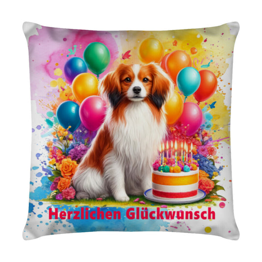 Kissen "Kooikerhondje - Herzlichen Glückwunsch" Weiß – hunde-shirt.de