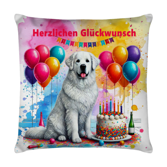 Kissen "Kuvasz - Herzlichen Glückwunsch" Weiß – hunde-shirt.de