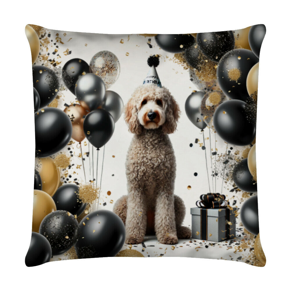 Kissen "Labradoodle hell - Geburtstag" Weiß – hunde-shirt.de