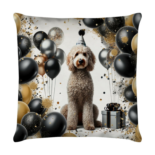 Kissen "Labradoodle hell - Geburtstag" Weiß – hunde-shirt.de