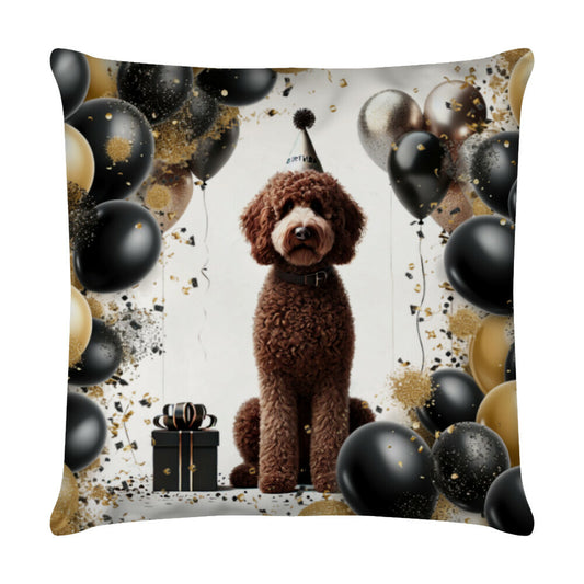 Kissen "Labradoodle braun - Geburtstag" Weiß – hunde-shirt.de