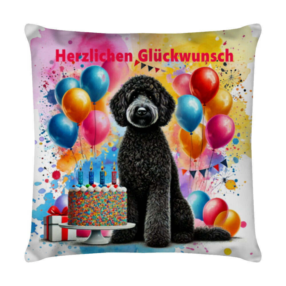 Kissen "Labradoodle - Glückwunsch" Weiß – hunde-shirt.de