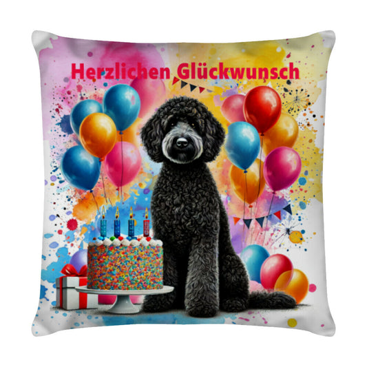 Kissen "Labradoodle - Glückwunsch" Weiß – hunde-shirt.de