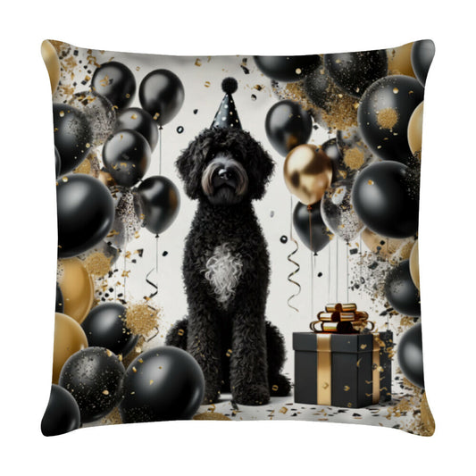 Kissen "Labradoodle schwarz - Geburtstag" Weiß – hunde-shirt.de
