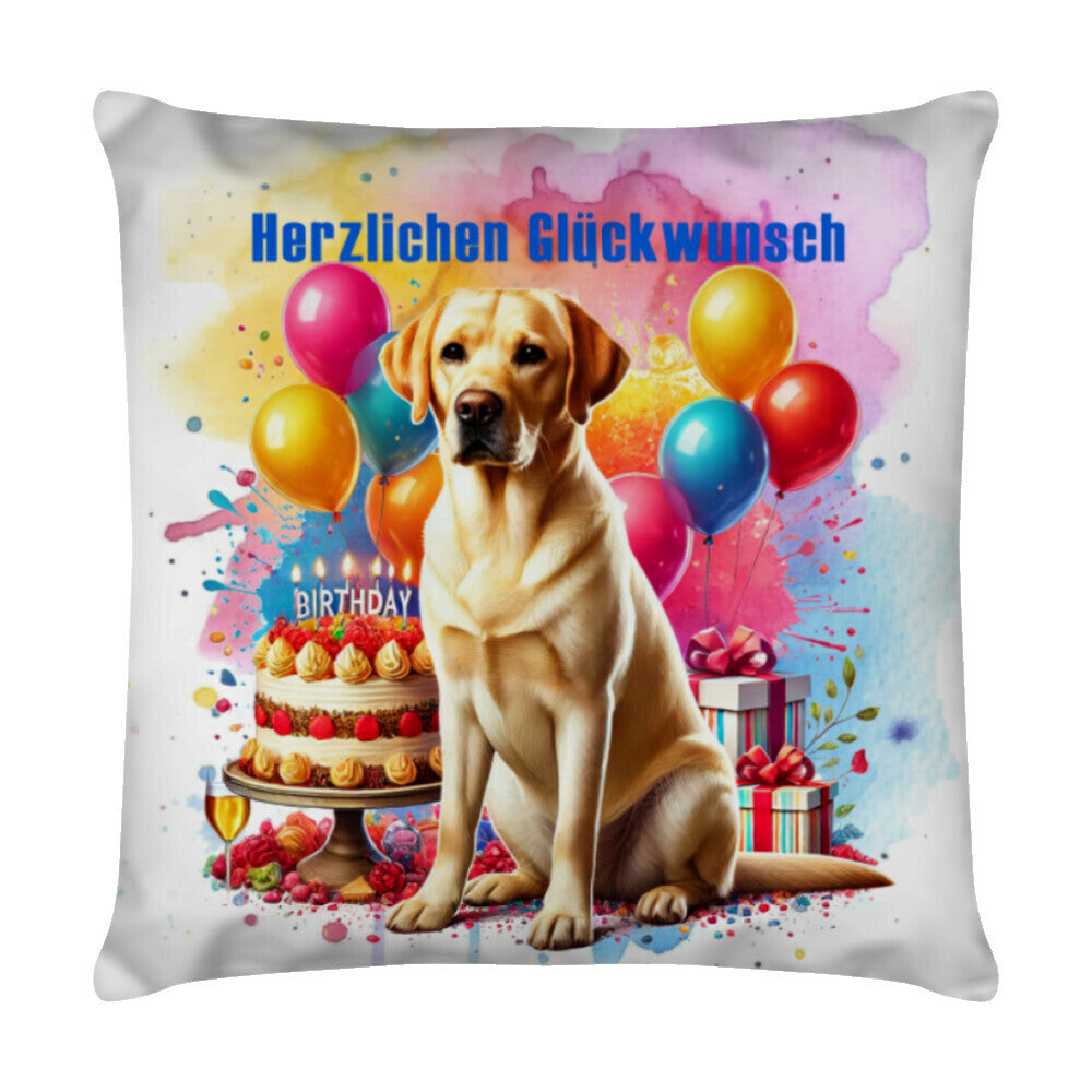 Kissen "Labrador - Herzlichen Glückwunsch" Weiß – hunde-shirt.de