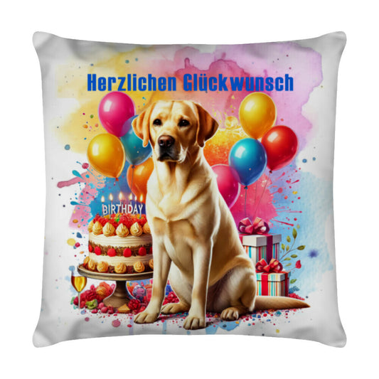Kissen "Labrador - Herzlichen Glückwunsch" Weiß – hunde-shirt.de