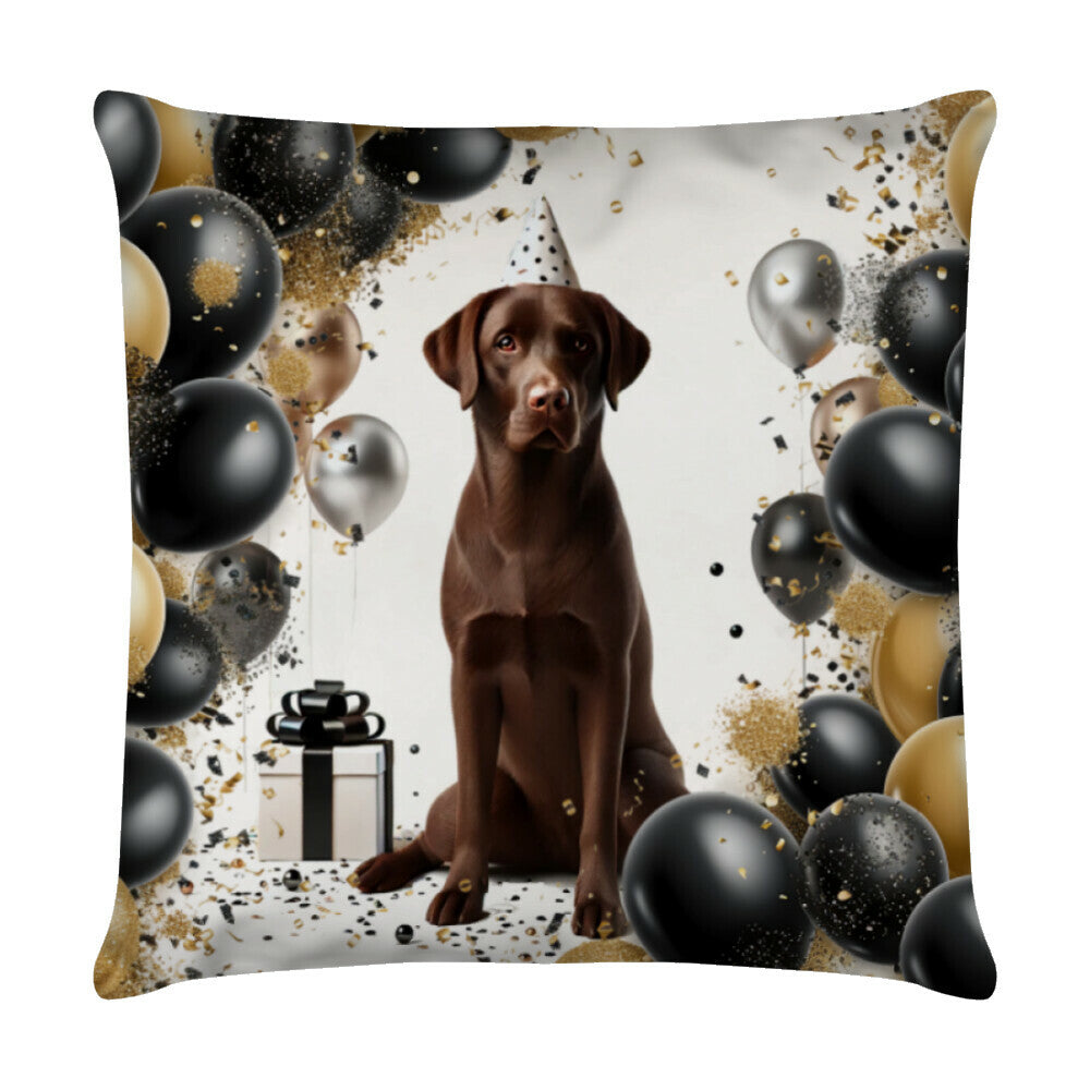 Kissen "Labrador braun - Geburtstag" Weiß – hunde-shirt.de