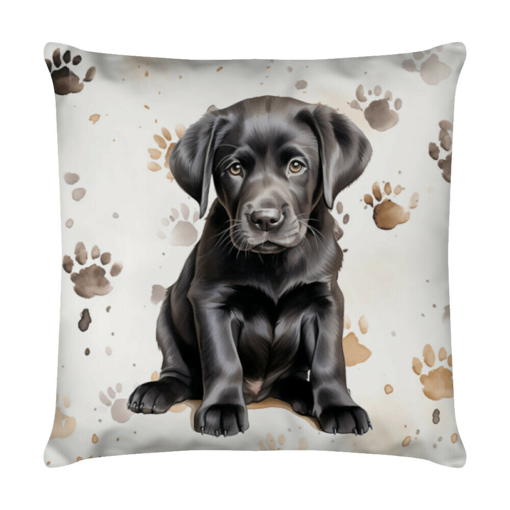 Kissen "Labrador schwarz - Puppy Paws" Weiß – hunde-shirt.de