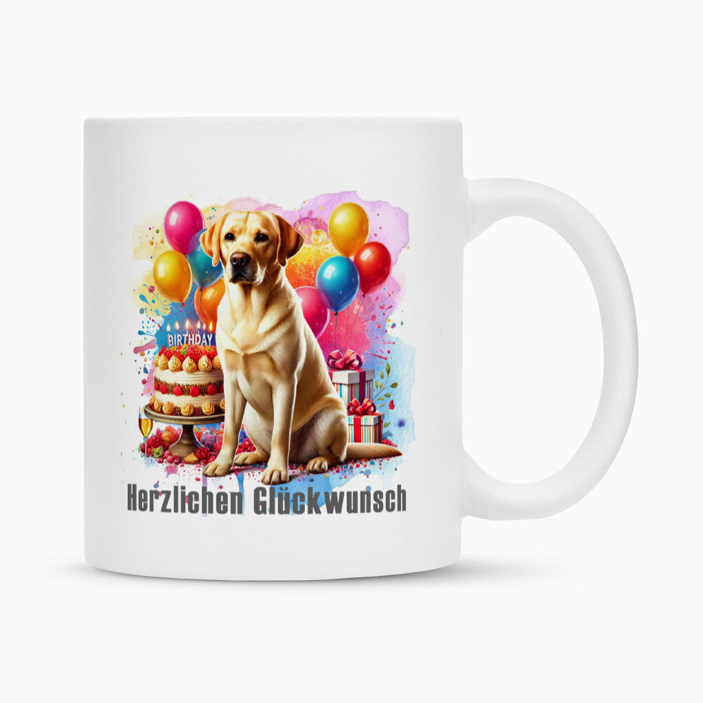 Tasse "Labrador - Herzlichen Glückwunsch" Weiß – hunde-shirt.de