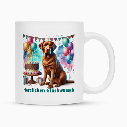 Tasse "Labrador braun - Herzlichen Glückwunsch" Weiß – hunde-shirt.de
