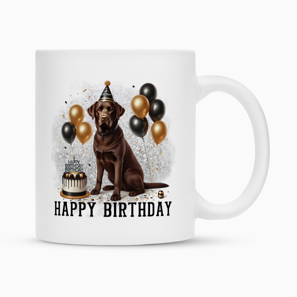 Tasse "Labrador braun - Happy Birthday" Weiß – hunde-shirt.de