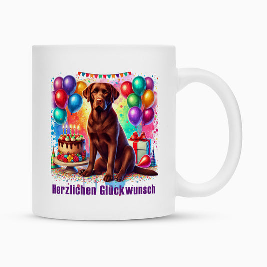 Tasse "Labrador braun - Glückwunsch" Weiß – hunde-shirt.de
