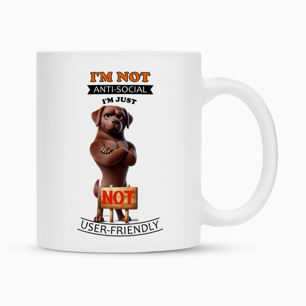 Tasse "Labrador braun - Anti-Social" Weiß – hunde-shirt.de